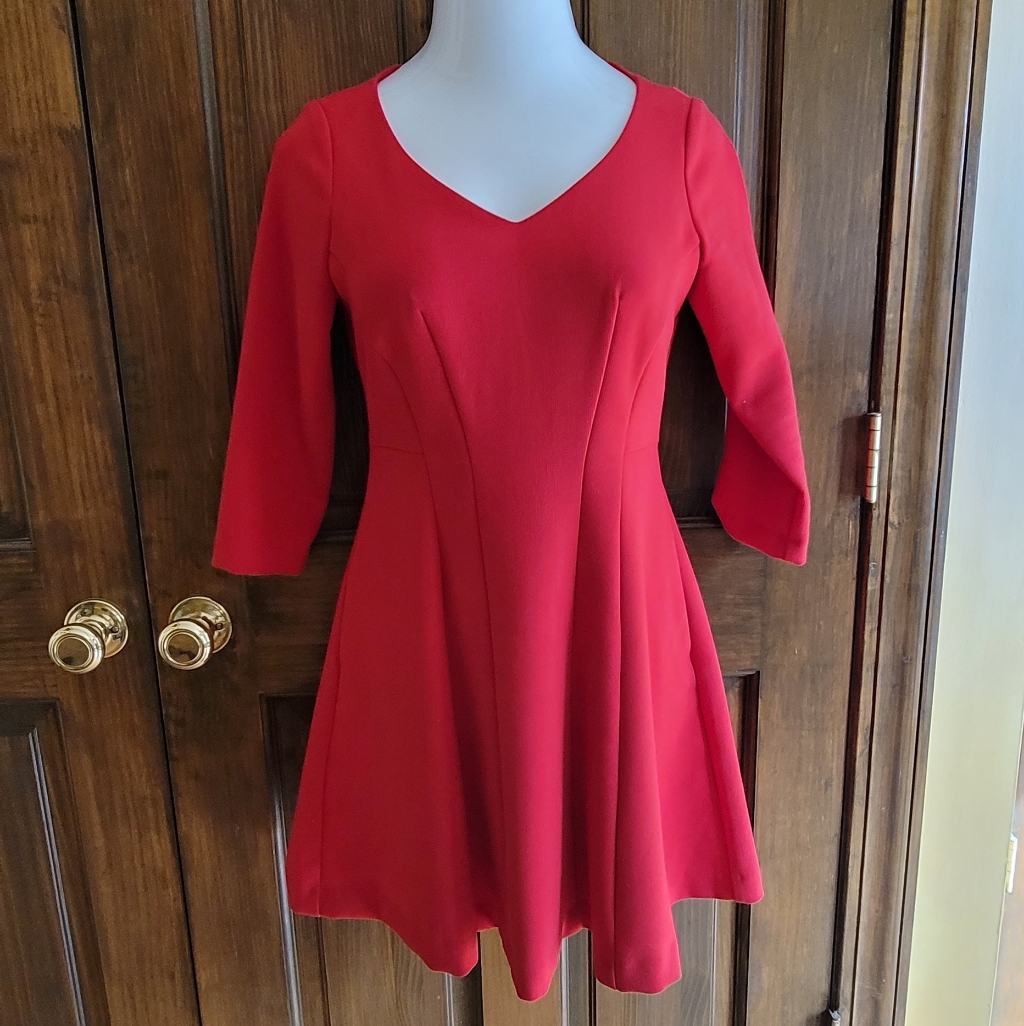 Ann Taylor Sz 4p Red Long Sleeve Dress P2p 18 L 34.5
